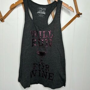 Chin Up Apparel Gray Will Run For Wine Graphic Racerback Tank Medium